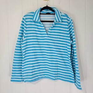 Talbots Johnny Collar turquoise stripe pullover Terry Casual Size Large